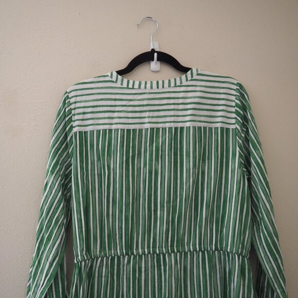 * LOFT Green Striped Tab Sleeve Button Flounce Dress sz L - Picture 6 of 6